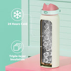 40 oz Insulated Water Bottle with Straw: Meoky Stainless Steel Metal Water Bottle with 2-in-1 Lid - Leak Proof, Cold for 24 Hours, Protective Silicone Base, BPA-Free for Sports Gym, Cream