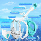 Full Face Snorkel Mask for Adults Teen, Snorkeling Gear with Detachable Camera Mount,Panoramic 180° View, Anti-Fog Anti-Leak Snorkling Set for Man and Women