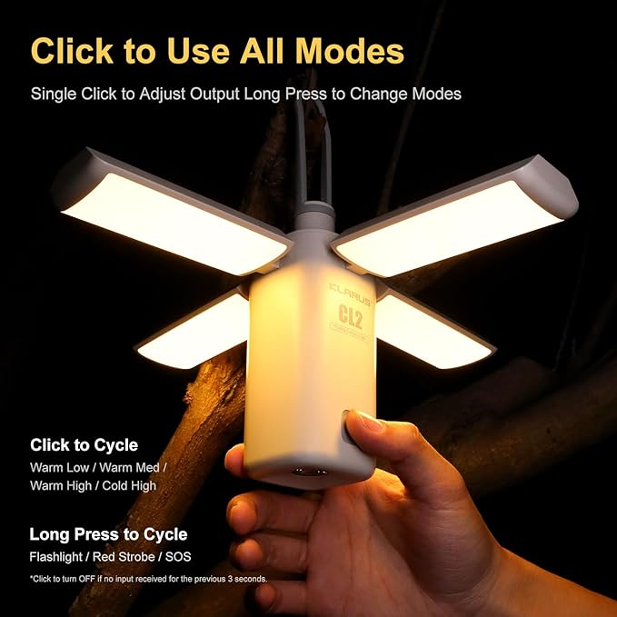 KLARUS CL2 Rechargeable Camping Lantern, 750LM 7 Light Modes Waterproof Foldable Tent Light with Power Supply for Emergency, Camping, Beach, Travel, Power Outages