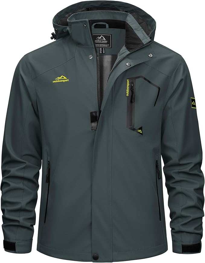 TACVASEN Men's Rain Jacket Lightweight Windbreaker with Hooded Water Resistant Outdoor Raincoat for Hiking Travel Camping