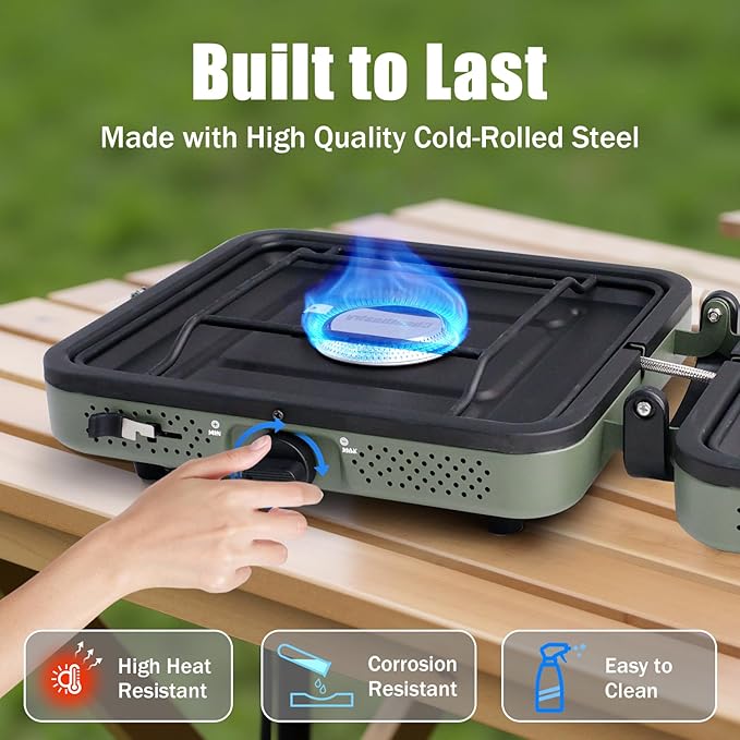 Camping Stove 2 Burner, Lightweight Foldable Propane Stove with 17200 BTUs High Output, Quick Ignition & Ajdust Camp Stove, Must Have for Camping, Hiking, Travel, Outdoor BBQ