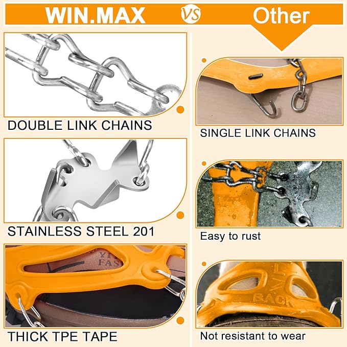 WIN.MAX Crampons for Shoes, Traction Cleats Ice Snow Grips with 19 Stainless Steel Spikes, Shoe Talons Anti - Slip Boots Spikes for Walking, Jogging, Climbing and Hiking