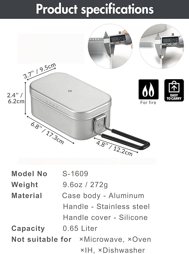 CAMPINGMOON Mess Tin 0.65L Aluminium Camping Cookware Extreme Thick S-1609