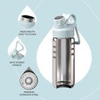 IDEUS Insulated Stainless Steel Water Bottle with 2 Leak-Proof Lids, Thermal Water Flask for Hiking Biking, 18oz, Light Blue