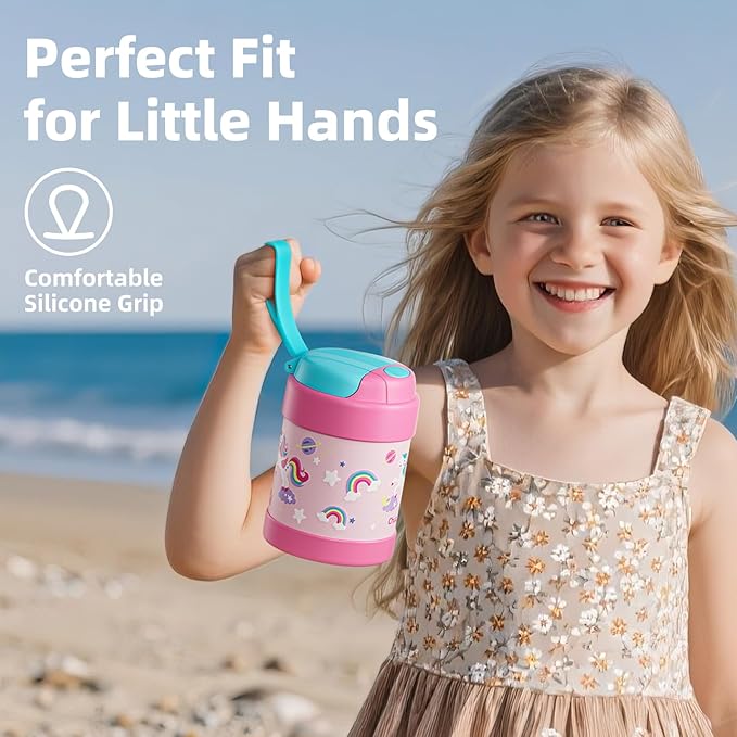 15 oz Soup Thermo for Hot Food Kids Insulated Food Jar with Spoon, Lunch Thermo Container, Width Mouth Vacuum Stainless Steel Food Thermo for School Travel, Leakproof, Easy to Open(Pink)