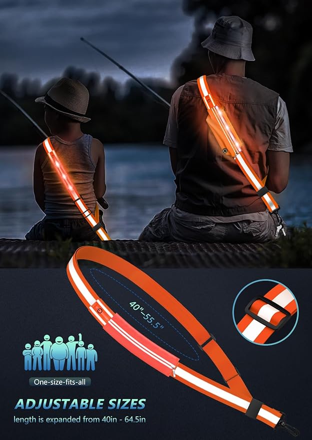 LED Reflective Belt Sash for Walking at Night, Night Running Safety Gear High Visibility Rechargeable LED Light Up Running Belt for Runners Walkers Men Women