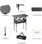 2ft Roll Up Camping Table, 2 Adjustable Heights Aluminum Folding Camping Table with Storage Net and Bag, Waterproof, Lightweight Outdoor Table 25” X 16”, for Outdoor Travel BBQ Picnic, Black