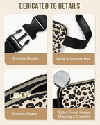 Capolo Fanny Packs for Women Fashion Waist Packs Bag with Adjustable Strap and 4 Zipper Pockets Waterproof Everywhere Crossbody Belt Bag for Workout Running Travelling(Leopard, Large)