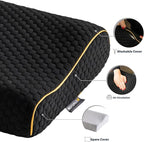Memory Foam Travel Pillow with Washable Cover & Carry Bag – Compact, Soft & Breathable Neck Pillow for Airplane, Camping & Car (Black- with Extra Gray Cotton Cover, 13.8x11.8x3.9/3.1 inches)