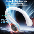 Portable Neck Fan with 6000mAh USB - Rechargeable Battery, Ultra-Light Bladeless Neck Fan LED Display, 360° Cooling Wearable Fan, 3 Speeds (White)