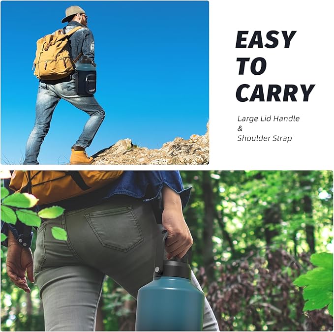 WATERSY 1.5 Gallon Water Bottle Insulated(Cold for 48 Hrs),BPA Free&Leak Proof,196oz Stainless Steel Water Jug,Big thermos,Large Water Bottle with Handle for Gym,Hiking,Camping&Travel,Lake Blue