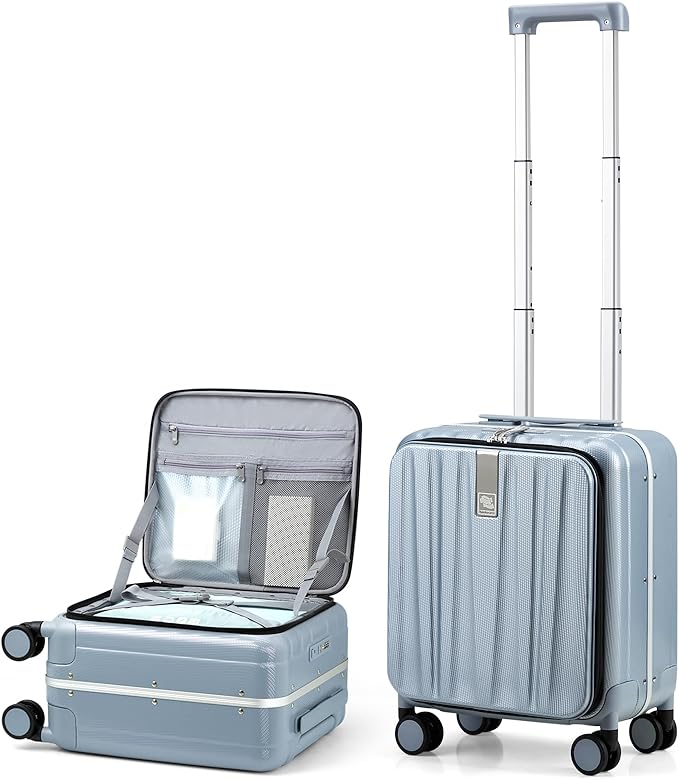 Hanke 16 Inch Underseat Carry On Suitcases with Wheels,Lightweight Hard Shell Carry on Luggage for Weekender,Top Opening Small Suitcase,Travel Luggage for Womem Men,Grey