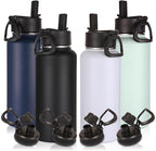 Volhoply 32 oz Insulated Water Bottles Bulk 4 Pack with Straw Lid & Spout Lid,Stainless Steel Sports Water Bottle,Double Wall Vacuum Cups,Leakproof Wide Mouth Metal Flask for Hiking,Camping(Mix,4)