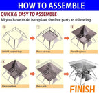 CAMPINGMOON Stainless Steel Foldable Camping Grills Portable Wood Burning Charcoal Grill 14-inch with Carrying Bag MT-2