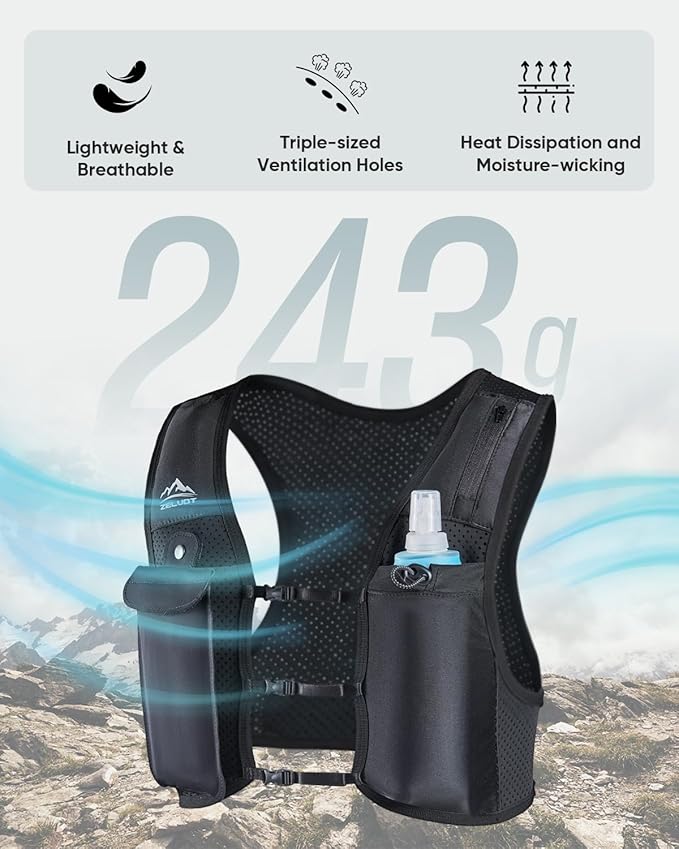 Running Vest for Women Men, USA Original Patent, Adjustable Chest Straps Running Hydration Vest with 500ml Soft Flask, Lightweight Reflective Hydration Backpack for Marathon