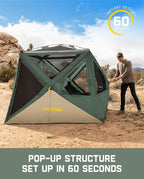 FanttikOutdoor Alpha C4 Ultra Camping Tent 4 Person Pop Up Instant Cabin Setup in 60 Seconds Portable Hub Tent with Rainfly & Windproof for Outdoor Camping & Overlanding