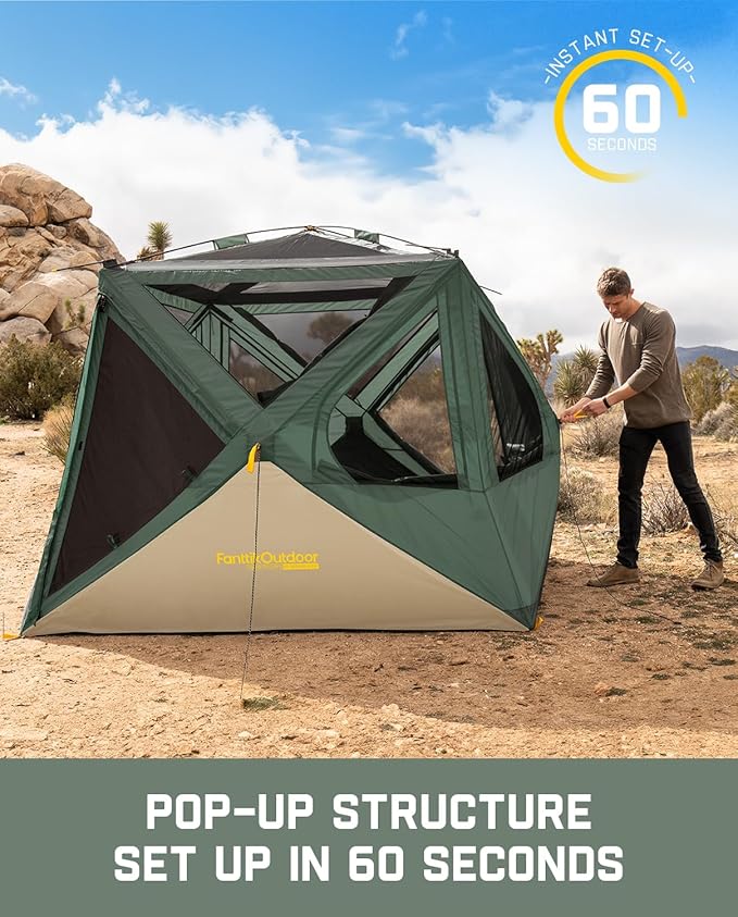 FanttikOutdoor Alpha C4 Ultra Camping Tent 4 Person Pop Up Instant Cabin Setup in 60 Seconds Portable Hub Tent with Rainfly & Windproof for Outdoor Camping & Overlanding
