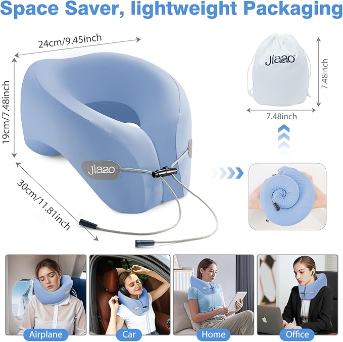 Neck Pillow Airplane, 2025 Upgraded Memory Foam Travel Pillow for International Flights, Adjustable Clasp, Storage Bag, Advanced Neck Support for Road Trips, Home, Office, and Gaming