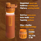 GRAYL UltraPress Water Purifier & Filter Bottle for Hiking, Backpacking, and Travel (Mojave Redrock)