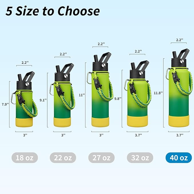 BJPKPK Insulated Water Bottle with Straw Lid, 40oz Large Thermo with 3 Lids, Paracord Handle & Non-slip Boot, BPA Free Leak Proof Stainless Steel Metal Water Bottles, Tumblers, Cups,Bamboo Grove