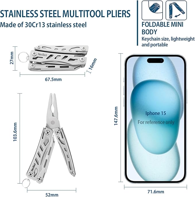 Nextool EDC Keychain Multitool, 10 in 1 Mini Pocket Knife Multi Tool with Needlenose Pliers, Scissors, Mini Useful Cool Gadgets for Men, Father's Day Gifts from Daughter-Sliver