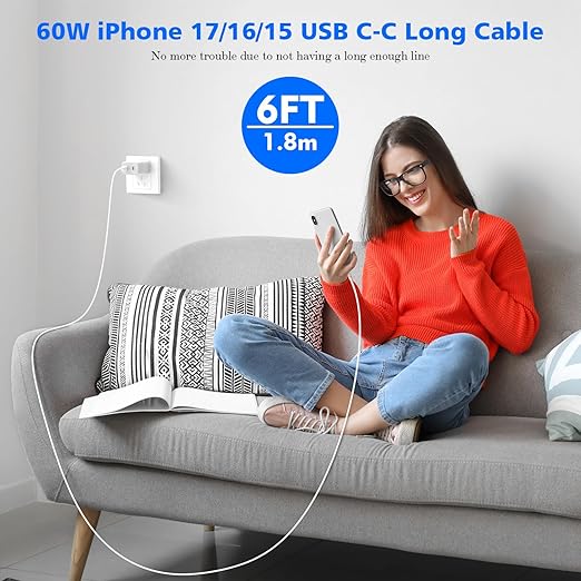 Fast Charger iPhone 17/16/15,45W Dual USB C Wall Charger 2 Pack 6FT Type C-C Fast Charging Cable Cord 45W Plug Quick Apple Chargers for iPhone 17 Pro Max/17 Air/16 Pro/15/15 Pro/Plus,iPad Pro/Air/Mini
