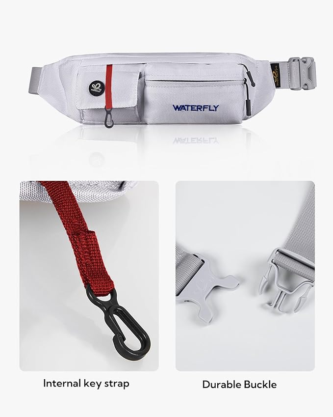 WATERFLY Fanny Pack Slim Soft Polyester Water Resistant Waist Bag Pack for Man Women Carrying iPhone 8 Samsung S6 (White)