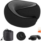Cloud Sleep Travel Pillow｜360° Adjustable Neck Pillow for Airplane & Office｜NASA Memory Foam｜Free Eye Mask & Earplugs (Black)