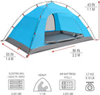 KAZOO 2／4 Person Camping Tent Outdoor Waterproof Family Large Tents 2/4 People Easy Setup Tent with Porch Double Layer
