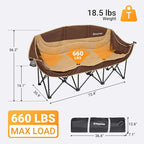 KingCamp Double Camping Chair, Oversized Heavy Duty Loveseat for Adults Portable Folding XL 2 Person Couch Padded Comfortable Two Seat with Cup Holder for Outdoor Lawn Backyard