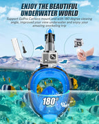 QingSong Full Face Snorkel Mask for Adults, Snorkeling Gear with Camera Mount, 180 Degree Panoramic View Snorkel Set Anti-Fog Anti-Leak