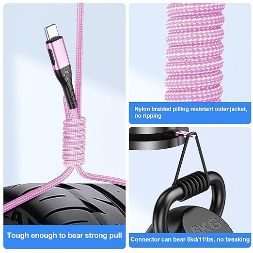 Durcord 2Pack 3ft USB A to USB C Cable, USB Type C Cord Cable for Android Phone Pad Laptop, Type C Charger Braided Compatible with iPhone 15 Pro/Plus/Max/Android/Phone/Pad-Rose Gold