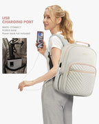 LOVEVOOK Laptop Backpack for Women, Travel Computer Work Bags with 17-inch Laptop Compartment, College School Student Bag Teen Backpacks For Girls, Outdoor Carry On Backpack Purse, Grey Pink