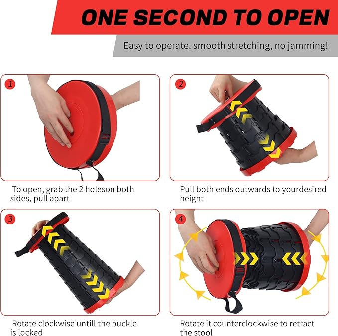 Upgraded Camping Folding Stool with Carrying Straps Lightweight Yet More Sturdy with Load Capacity 450lbs Portable Collapsible Retractable for Camping Fishing Hiking BBQ（Red-Black）