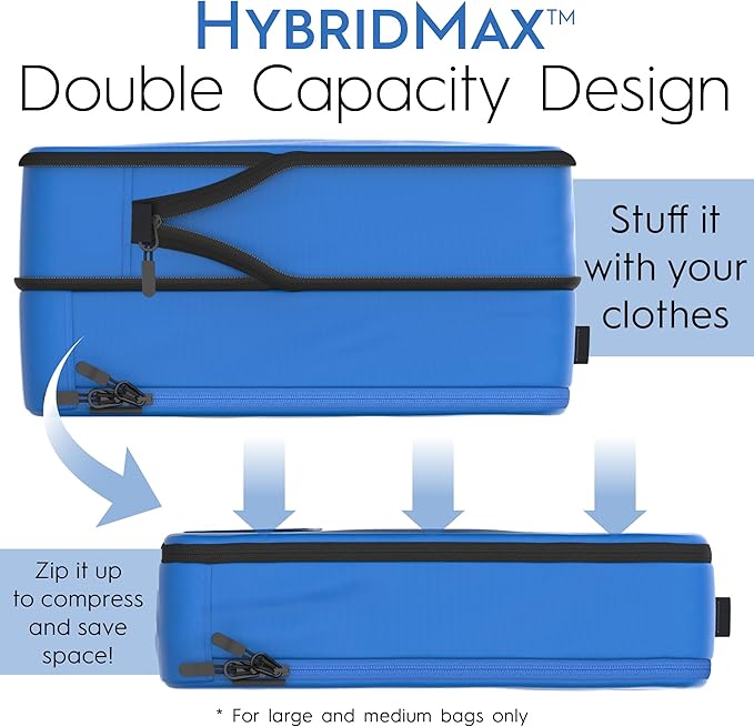 4-Piece Deluxe Compression Packing Cubes Travel - Maximize Space In Luggage With Double Capacity Design, Luxury Compressible Packing Cubes For Travel, Large, Small, & Medium Set