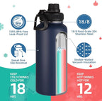 Volhoply 32 oz Insulated Water Bottles Bulk 8 Pack with Straw Lid & Spout Lid,Stainless Steel Sports Water Bottle,Double Wall Vacuum Cups,Leakproof Wide Mouth Metal Flask for Hiking,Camping(Mix,8)