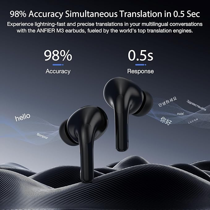 Ai Translation Earbuds Real Time 144 Languages & Accents Translator Earbuds with 8-Language Offline Translator Device Two Way, Auriculares de traducción for Language Learning Travel Business White