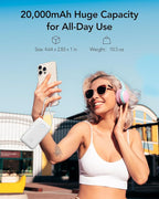 Portable Charger 20000mAh 30W Fast Charging, Power Bank with Built-in Cables & LED Display, USB C Battery Pack for iPhone 16/15/14, Samsung, iPad and Android Phones, Ideal for Travel -White