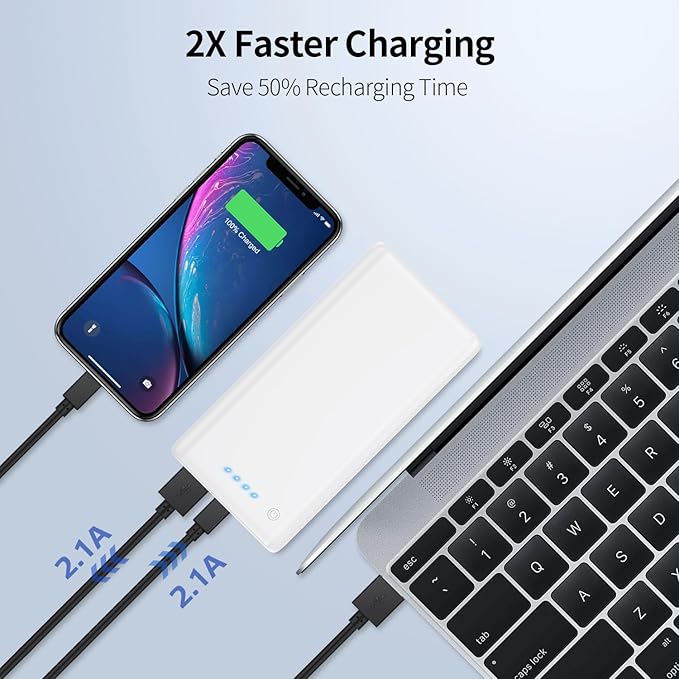 Portable Charger Power Bank 26800mah,Ultra-High Capacity Safer External Cell Phone Battery Pack,2 USB Output High Speed Charging Power bank Compatible with iPhone 16/15/14/13/12 Samsung Android-White