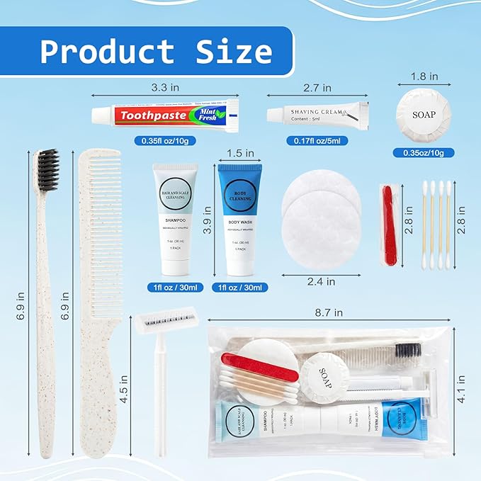 40 Kits Travel Toiletry Kit Bulk, 9-in-1 Disposable Personal Hygiene Kit, Basic Toiletry Kits for Men Women, Homeless Care Supplies Charity Kit for Guest, Hotel, Camping, Travel, Donation