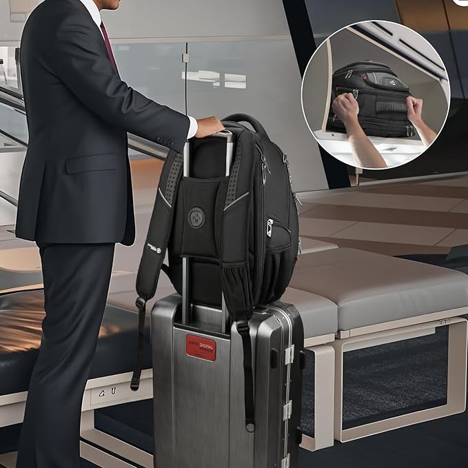 Swissdigital Design Men's Laptop Backpack for Man，Large Capacity Business Travel Backpack Black/Grey | J14-02