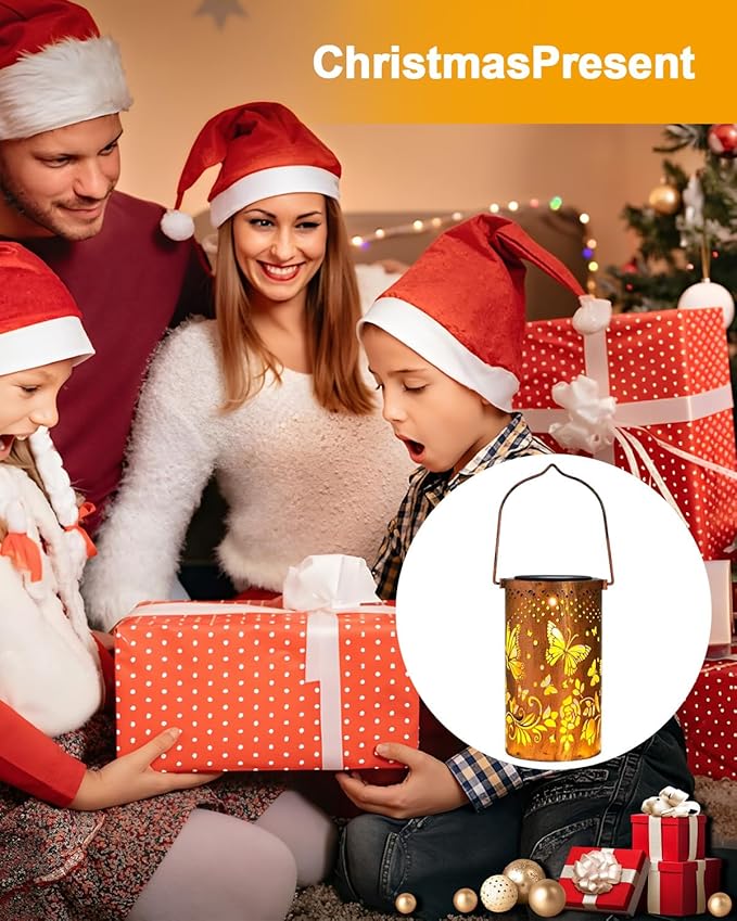 Solar Lanterns Outdoor, Waterproof Butterfly Garden Decor Birthday Gifts for Women Mom Grandma, Metal Hanging Solar Lights Decoration Outside LED Lanterns for Patio Yard Lawn Backyard Front Porch