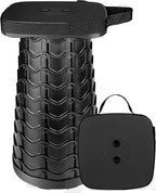 Upgraded Folding Stool Heavy Duty 550lbs Load Capacity Collapsible Portable Sturdy Telescopic Stool for Camping Travel Hiking (Black)