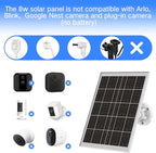 8W Solar Panel for Security Camera, Micro USB & USB-C & DC Ports High Conversion Rate Solar Panel for Built-in Rechargeable Battery Outdoor Cameras, Waterproof & Fast Charging & 360° Freely Adjustable