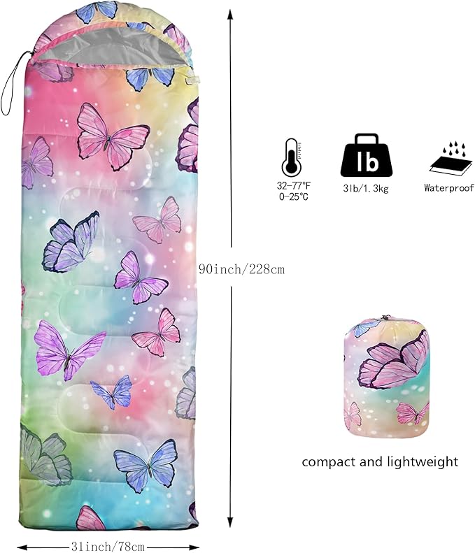 QOOMO Animals Camping Sleeping Bags,3 Season Warm & Cool Weather,Lightweight,Waterproof Sleeping Bags for Adults & Kids,Traveling,and Outdoors,Camping Gear Equipment