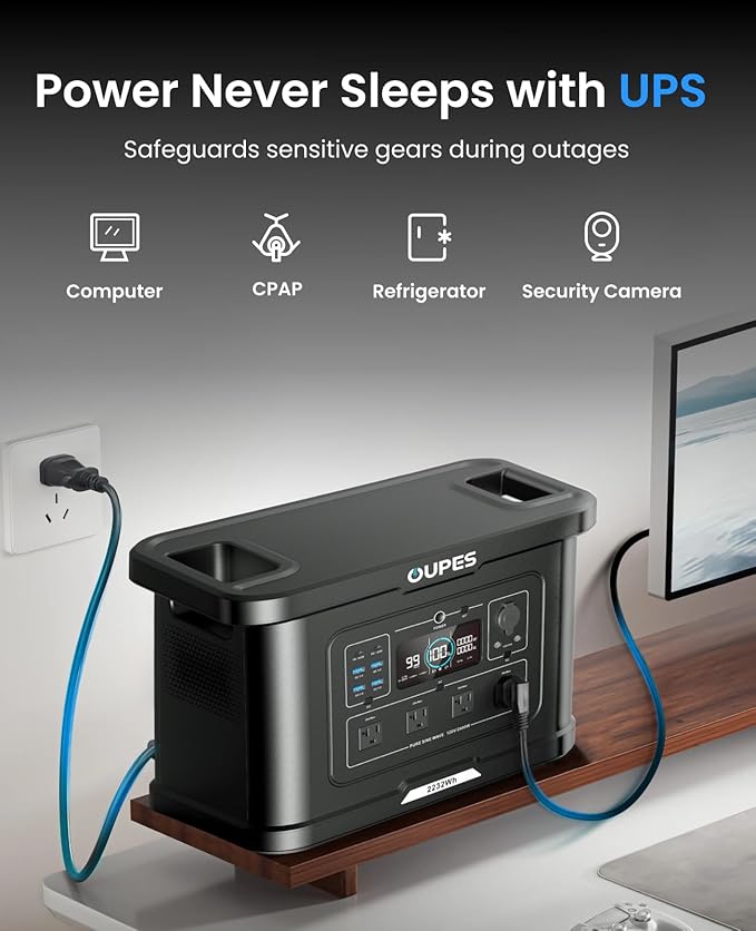 OUPES Exodus 2400 Solar Generator with a 240W Panel, 2400W / 2232Wh Portable Power Station with APP Control & UPS for RV, Home Backup, Professional Outdoor Use