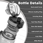 OLDLEY 32 oz Water Bottle, Motivational Water Bottle with Time Marker, Sports Water Bottle With Strap, Leakproof & BPA Free Large Water Bottles for School, Gym,Outdoor, Tritan, Transparent-Gray