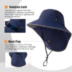 TOP-EX M/L/XL/XXL Unisex Mens Sun Hat with Neck Flap Sunglass Lock UPF 50 Wide Brim Fishing Hats Waterproof & Packable