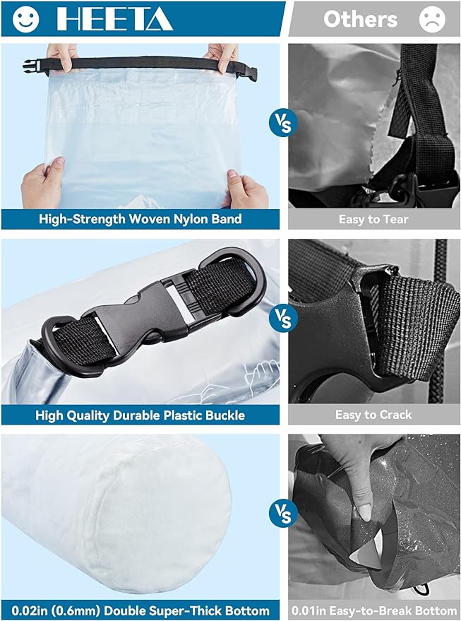 HEETA Dry Bag Waterproof for Women Men, 5L/10L/20L/30L/40L Roll Top Lightweight Dry Storage Bag Backpack with Phone Case for Travel Swimming Boating Kayaking Paddle Board Camping Beach Accessories