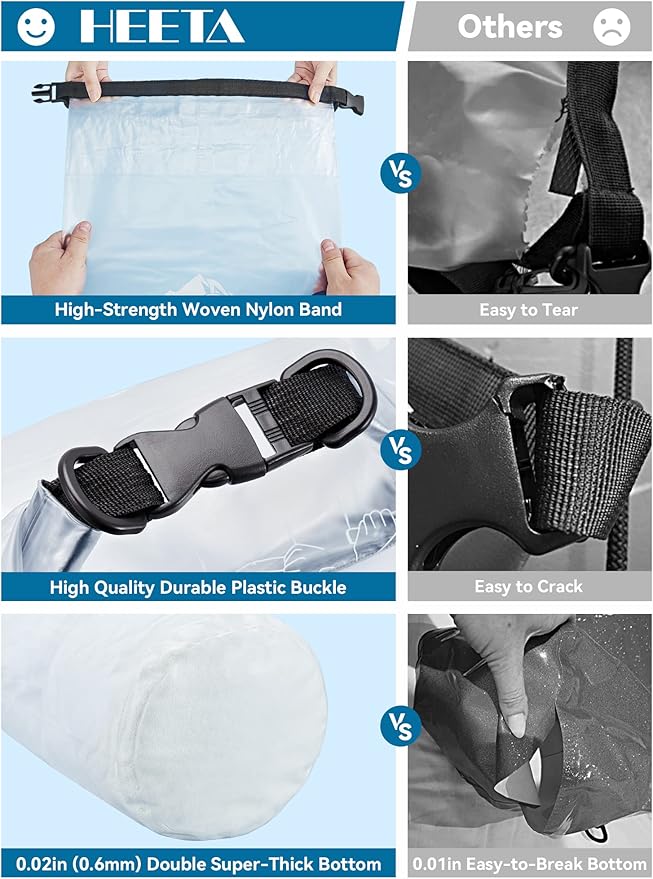 HEETA Dry Bag Waterproof for Women Men, 5L/10L/20L/30L/40L Roll Top Lightweight Dry Storage Bag Backpack with Phone Case for Travel Swimming Boating Kayaking Paddle Board Camping Beach Accessories